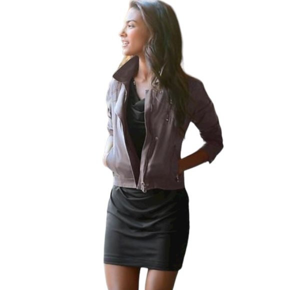 Athleta Jackets & Blazers - Athleta Cutie Crop Faded Plum/Brown Moto Jacket, Size Medium